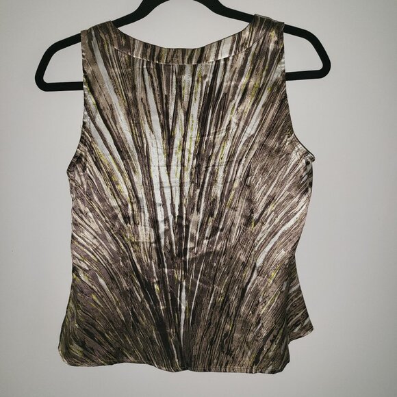 ANN TAYLOR | 100% Silk Sleeveless Brown Light Green Silver & Black Blouse - Picture 4 of 6